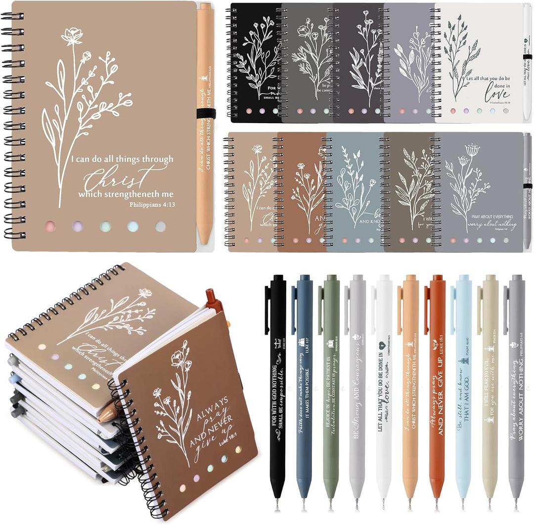 Resurhang 20 Pcs Christian Mothers Day Gift for Mom, Church Gifts, Bible Study Notebook with Notes Christian Pen Religious Journal Notepad for Mom Dad Church Pastor Sunday Employee (Boho Color)