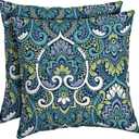Arden Outdoor Toss Pillow, 2 Pack, 16 x 16, Rain-Proof, Fade Resistant Sapphire Aurora Blue Damask