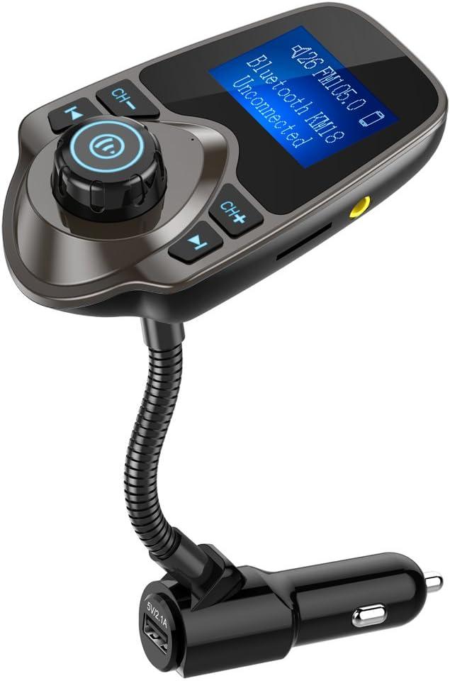 Nulaxy Bluetooth Car FM Transmitter Audio Adapter Receiver Wireless Handsfree Car Kit TF Card AUX 1.44 Display  KM18 Brown