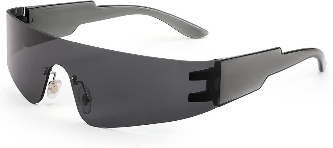 FEISEDY Futuristic Visor Punk Sunglasses Rimless One Piece Goggles Miorred Shades Women Men B2927 (Grey Mirrored)