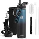 Insulated Water Bottle 24oz, Triple Wall Vacuum Stainless Steel (Cold for 48 Hrs, Hot for 24Hrs), Leak Proof & Non-BPA, 24oz Hydro Water Flask with Paracord Handle & Straw Spout Lids (Indigo/Black)