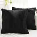 Simmore Decorative Throw Pillow Covers 22x22 Set of 2, Soft Natural Plush Flannel Double-Sided Fluffy Couch Euro Sham Pillow Covers for Sofa Living Room, Black