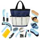 Horse Grooming Kit, 14-in-1 Professional Horse Brush Supplies Set for Grooming & Care, with Horse Brushes, Curry Comb, Hoof Pick & Waterproof Storage Tote Bag for Shining, Detangling, Massaging(Blue)
