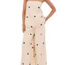 Women Polka Dot 2 Piece Outfits Spot Strapless Tube Top High Waist Wide Leg Pants Lounge Set Summer Tracksuit L