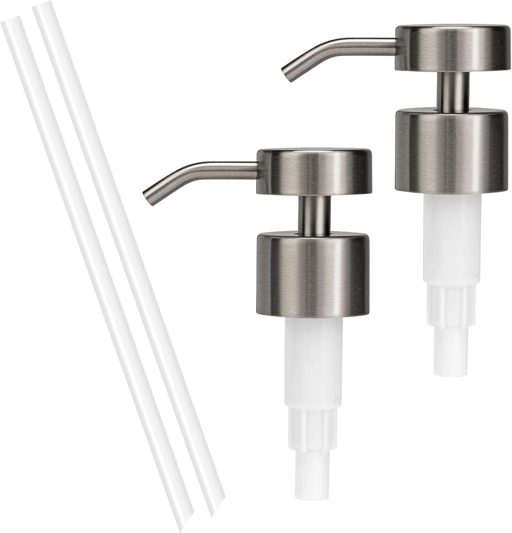 2 Pack 304 Stainless Steel Soap Dispenser Pump Replacement Flat Top Standard 28/400 Thread for Regular Mouth Bottles Lotion Soap Dispenser for Kitchen Bathroom (Brushed Nickel)