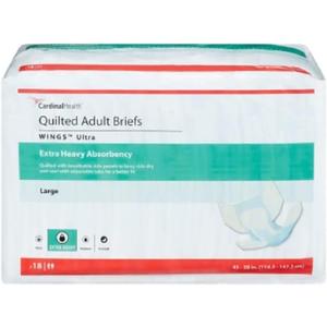 Cardinal Health Wings Ultra Adult Incontinence Briefs, Size Large (45–58 Inch Waist/Hip), Extra Heavy Absorbency, Quilted, Cloth-Like Backing, Unisex Disposable Adult Diapers – 72 Count (Black, L)