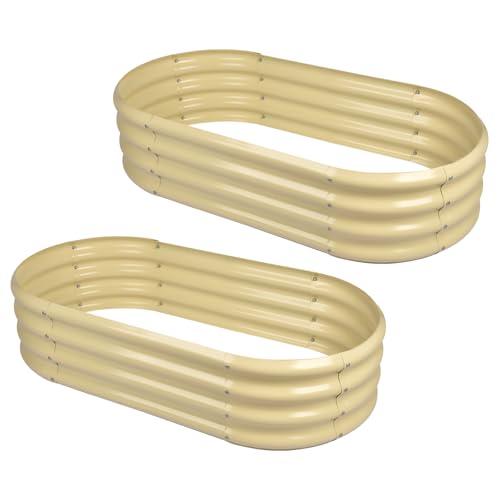 Land Guard 2Pcs Galvanized Raised Garden Bed Kit, 10×4×1ft Galvanized Planter Raised Garden Boxes Outdoor, Oval Large Metal Raised Garden Beds for Vegetables (Cream Yellow)