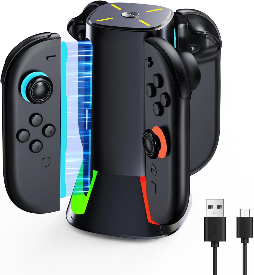 Controller Charging Dock for Nintendo Switch-2: GEEKERA 4-in-1 Charger for Joycon 2 Accessories Charging Station with RGB Light for Family Game Travel Man Friends (Black)
