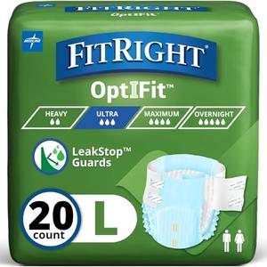 FitRight Adult Diapers, Ultra Heavy Absorbency, L (Waist Size 44in-56in), 20 Count, OptiFit Incontinence Briefs for Men and Women, Disposable, Moisture-Wicking, Leak Protection