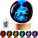 Large Mushroom Crystal Ball Night Light with Woodern Base, 3D Crystal Lamp 16 Color Changing with Remote Control, Laser Engraved Glass Ball Lamp, Room Decor (Mushroom)