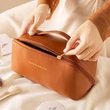 Personalized Makeup Bag for Women - Customized Large Travel Cosmetic Bag with Initial and Name - Premium PU Leather Toiletry Bag with Compartments and Handle for Travel Essentials & Gifts