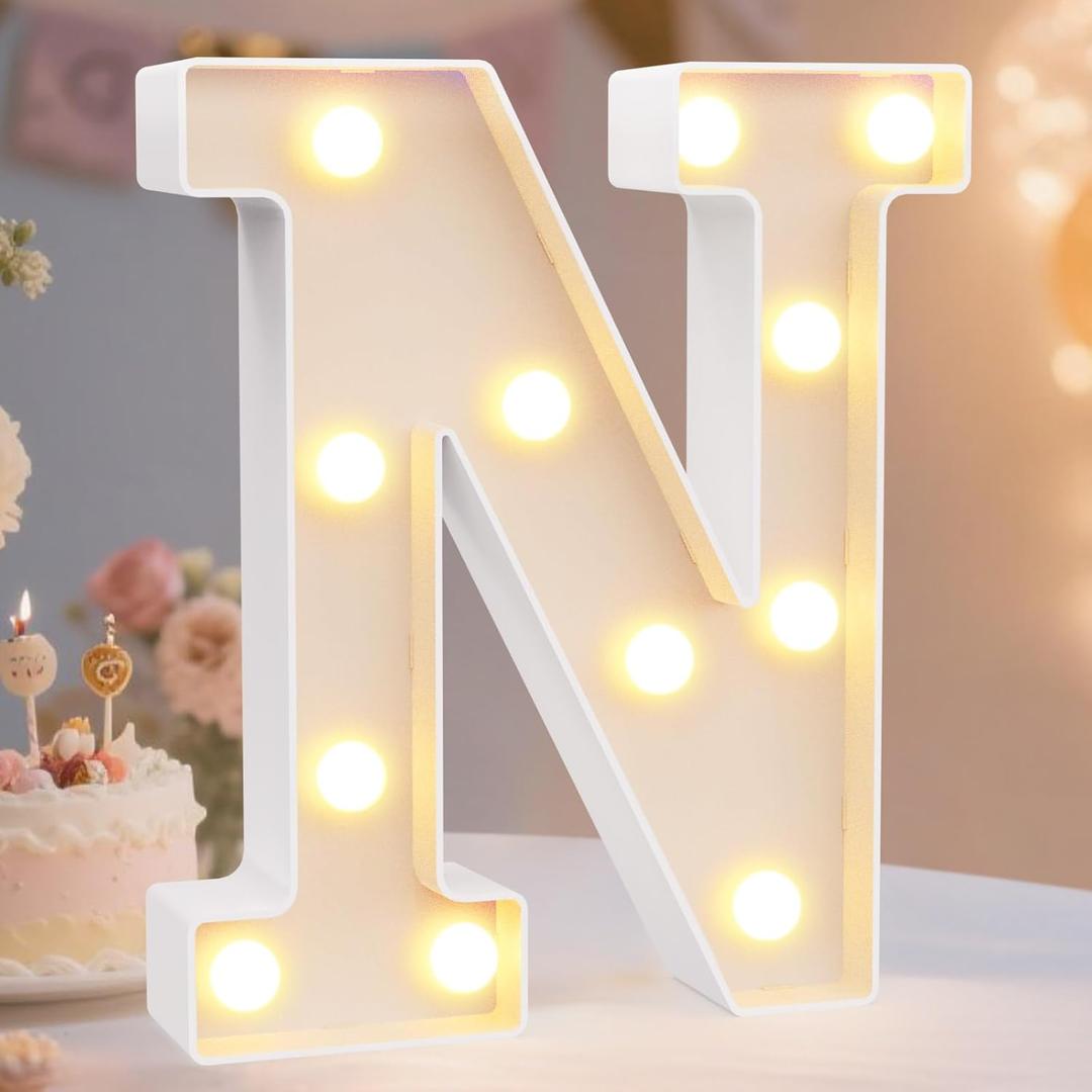 Pooqla LED Marquee Letter Lights Sign, Light Up Alphabet Letter for Home Party Wedding Decoration N (Warm White)