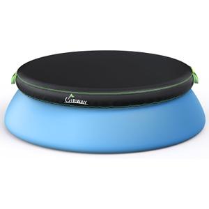 UIRWAY 12FT Round Pool Cover, Inflatable Pool Covers for Above Ground Pools with Elastic Cord - Snug Fit & Easy Set, Outdoor Swimming Pool Cover with 2 Reflective Strip Handles, Black