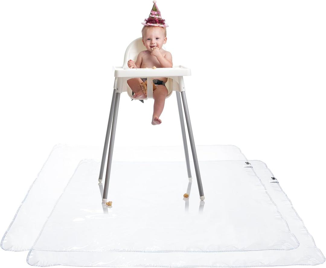 Graco Under High Chair Mat - Waterproof & Washable Plastic Food/Spill Catcher - 50" Eating, Painting & Art Floor Cover, Clear (Pack of 2)