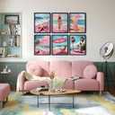 2 x 6pcs Pink Beach Wall Art Pink Summer Ocean Coastal Canvas Painting Coconut Girl Aesthetic Posters Prints Girly Nautical Bus Wall Decor Set for Girls Room Girls Dorm Home Decoration(8x10in Poster) (8L" x 10W")