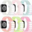 6 Pack Sport Nylon Loop Band Compatible with Apple Watch Bands 38/40/41mm/42mm for Women Men, Adjustable Breathable Braided Straps for iWatch Series 10 (Bright Pink/Bright White/Bright Orange/Bright Green/ Light Pink/Light Cyan)