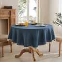 Linen Tablecloth with Tassels, Farmhouse Style Navy Tablecloth, Water Resistant Burlap Tablecloths for Round Table, 60 Inch Round Navy