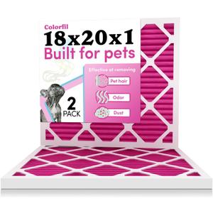 18x20x1 Air Filter by Colorfil | Color Changing Filters for Cat and Dog Odor | MERV 8 Furnace AC Filter for Pet Hair and Dust | 17.5"x19.5"x0.75" Exact Size | Pack of 2