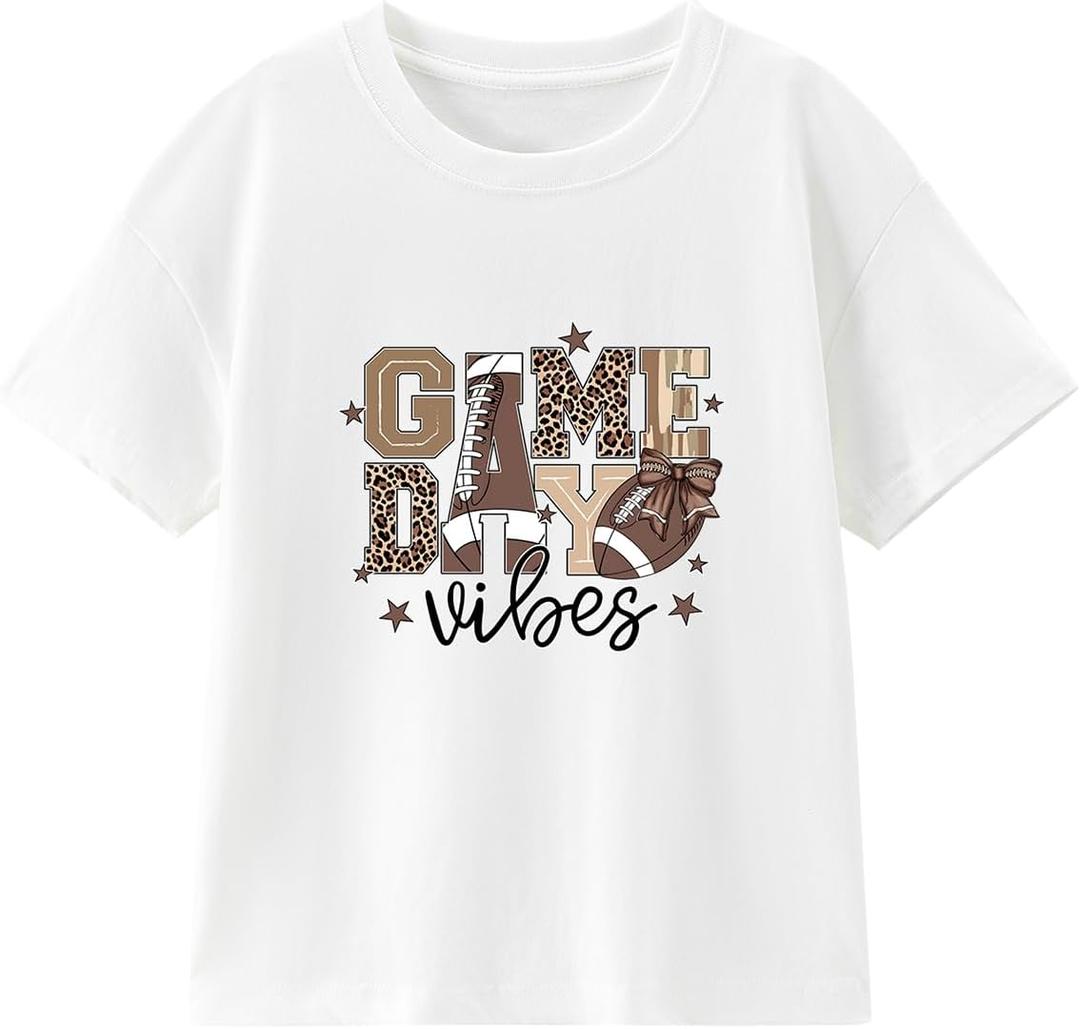 Toddler Football Shirt Boys Girls Game Day T-Shirt Kids Baseball Tee Cute Cotton Clothes Short Sleeve Tops 2T-8 Years (White)
