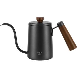 VEVOK CHEF Mini Gooseneck Kettle with Wooden Handle, 20 Ounce 550ml for 2 Cups, Stainless Steel Narrow Long Spout, Small Tea Water Coffee Kettle for Pour Over, Drip Coffee Maker, Teapot