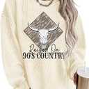 UNIQUEONE Boho Cow Skull Sweatshirt Women:Vintage Western Rodeo Graphic Tee Country Concert Outfits Pullover Tops, Apricot2, X-Large