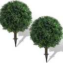 Set of 2 Artificial Boxwood Topiary Ball Trees for Outdoor with Ground Spike 22", UV Resistant Faux Greenery Shrubs, Fake Boxwood Plants for Indoor, Garden, Yard, Porch, Patio Decor
