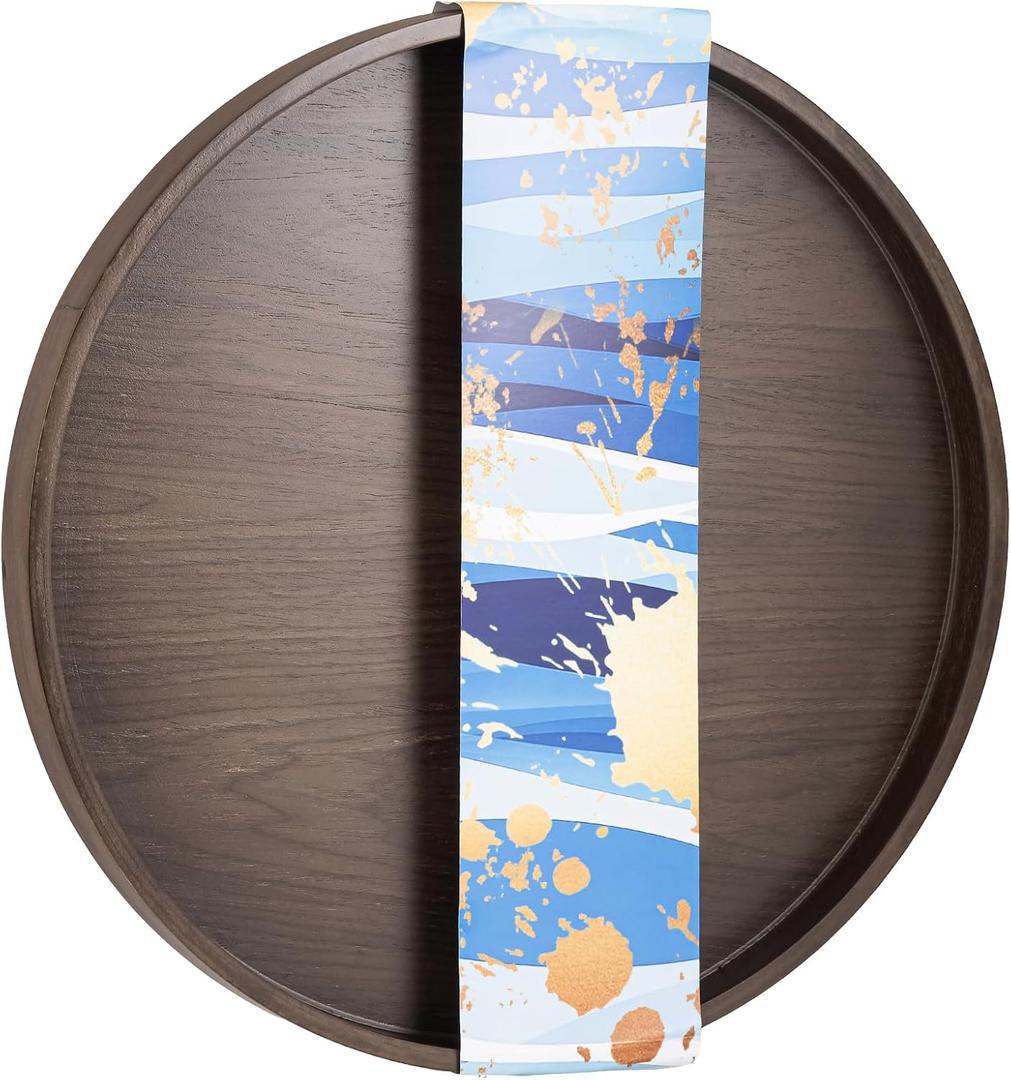 Wooden Large Round Serving Tray Home Decor,Black Walnut Wood Ottoman Tray for Living Room,Classic Wood Decorative Storage Coffee Trays,Storage and Display of Bread Food Fruit