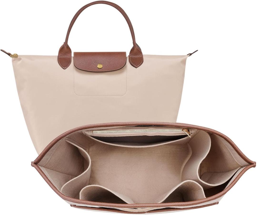 ZTUJO Premium Felt Longchamp Le Pliage Organizer Insert, Compatible with Longchamp Le Pliage Energy, Shoulder Bag, Top Handle, Xtra (Beige, Medium)