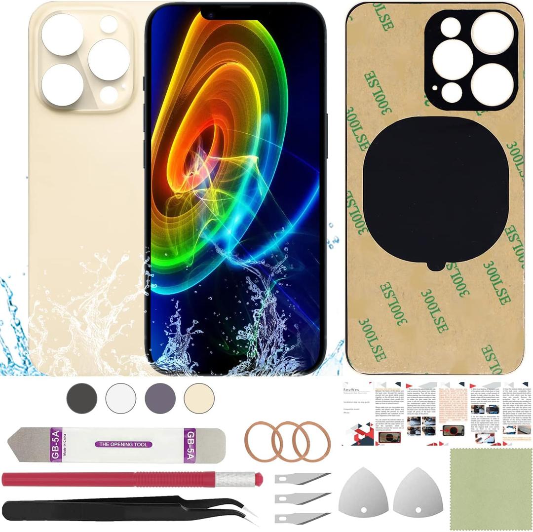 Rear Back Cover Glass Replacement Compatible with iPhone 14 Pro Max 6.7" + Professional Tools (Gold)