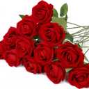 Red Artificial Rose Flowers, 12 Pcs Silk Roses with Long Stems, Realistic Fake Roses for Wedding Centerpiece Party Home and Office DIY Decor