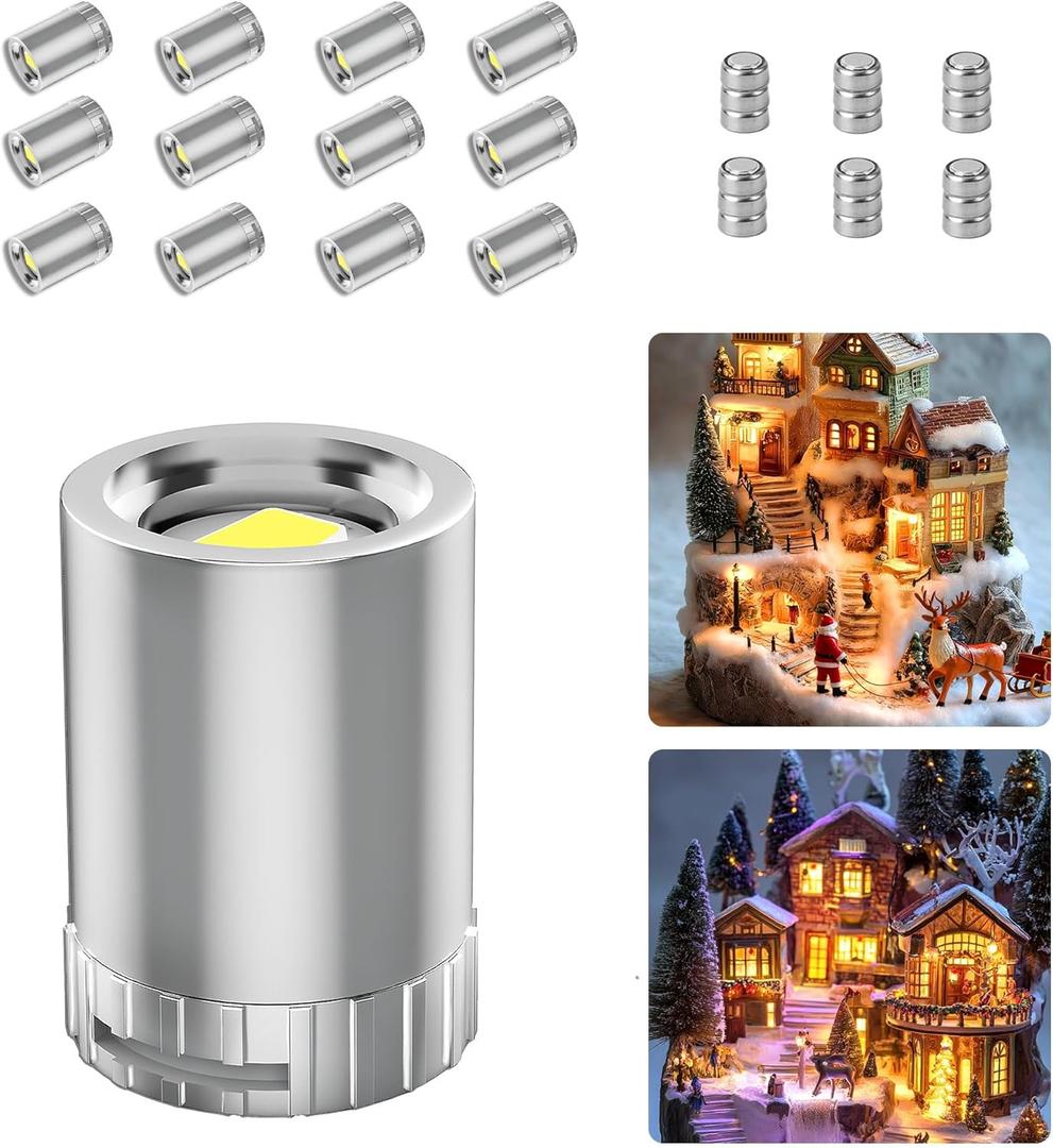 12 Pack Mini Lights, Warm White Mini LED Spotlight, Small LED Lights for Crafts, Small Display Light Battery Powered, Wireless Dollhouse Light, Miniature Spotlights for Displays, Party,Wedding