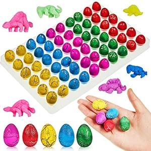 Skylety 60 Pcs Small Hatching Dinosaur Eggs for Dinosaur Party Favors Birthday Valentines Goodie Bag Stuffers Carnival Prizes Bulk Piata Fillers Novelty Grow in Water Dino Eggs(Multi-Color)