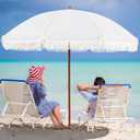 Aoxun 7ft Patio Umbrella with Fringe,Outdoor Beach Umbrella with Aluminum Pole, Ribs Push Button Tilt and Carry Bag, UV 50+ Picnic Tassel Umbrella (White)