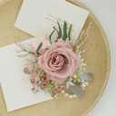 MAFELOE Wrist Corsage and Boutonniere Set Artificial Rose Flowers Accessories for Groom Bride Groomsmen Bridesmaids Wedding Party Prom Suit - Pink B 2 Pieces