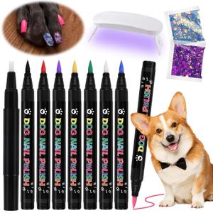 EBANKU Acrylic Paint Pens (water-based markers), 8 Colors Dog Nail Polish Pens Quick Dry Pet Nail Polish Set with Top Coat Nail Lamp Glitter for Pet Puppy Cat DIY Nails