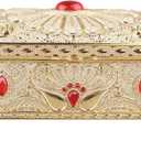 Tyenaza Vintage Jewelry Box, Carved Elegant Gold Colorfast Alloy Soft Velvet Lining Trinket Storage Box for Dressing Table Shelf Party Wedding