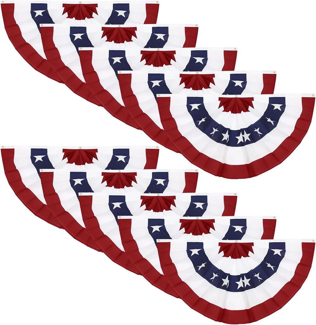 3x6 Ft American Pleated Fan Flag (Set of 10) – Patriotic Half Fan Bunting, 4th of July Memorial Day Decorations for 250th Anniversary