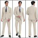 Linen Men Suit Set Casual Tuxedo 2 Piece Regular Fit Blazer One Button Solid Jacket and Pants for Prom Wedding Party (Beige, XXL)