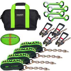 8 Point Roll Back Vehicle Tie Down Kit,with Heavy-Duty Chain Extension on Both Ends,2" x 16',and Ratchet Handle - Tow Strap Kit for Vehicles and Cars Tie Down Straps Tow System