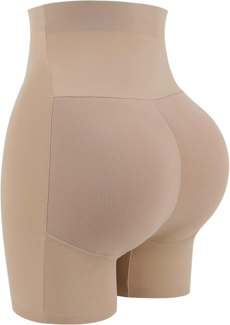 JOYSHAPER Womens Padded Underwear Butt Lifter Panties Seamless Shapewear Tummy Control High Waist Hip Pads Enhancer Shorts (Large, Beige(padded)-upgrade)