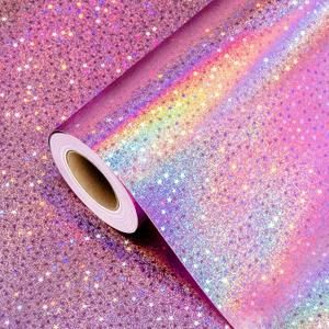Burymento Pink Wrapping Paper Roll, Metallic Holographic Star Gift Wrap for Birthday, Valentine's Day, Mother's Day, Graduation, Wedding, Father's Day, Baby Shower, Christmas (17 IN x 32.8 FT)