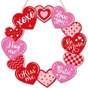 Wooden Valentines Day Door Wreath for Front Door Sign Glitter Heart Wall Signs Valentine Decoration, Sign Welcome Hanging Crafts for Home Farmhouse Wall Decor Party Outdoor Indoor Supply Heart, ( 3 sign)