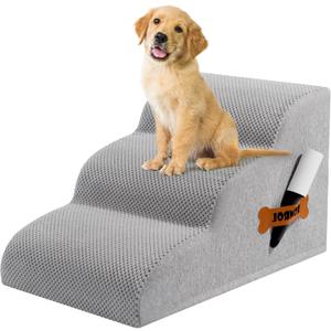 Romrol Dog Stairs Ramp for High Beds Couches, High Density Foam Pet Steps with Durable Non-Slip Waterproof Fabric Cover, Dog Stairs for Small Dogs or Cats or Pets, 3-Step,15 Inch,Light-Grey