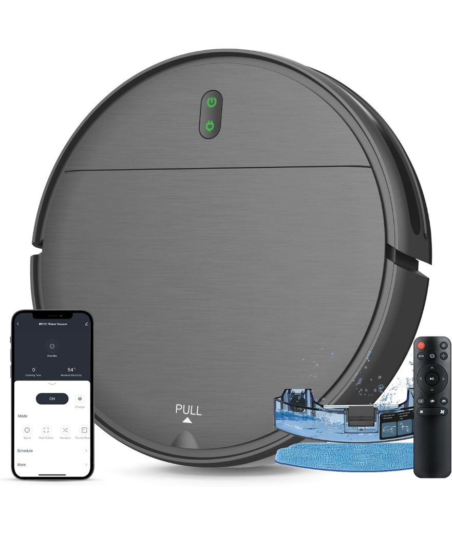 MAMNV Robot Vacuum and Mop Combo, WiFi/App, Vacuum and Mop Robot with Schedule, 2 in 1 Mopping Robot Vacuum with Watertank and Dustbin, Self-Charging, Slim, Ideal for Hard Floor, Pet Hair, Carpet