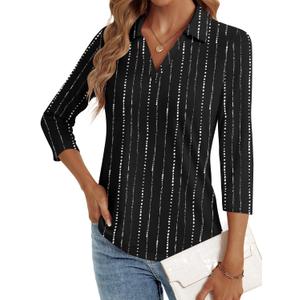 3/4 Length Sleeve Womens Tops Dressy Casual V Neck Polo Shirts Business Work Blouses 2025 Trendy Tunic Top (Large)