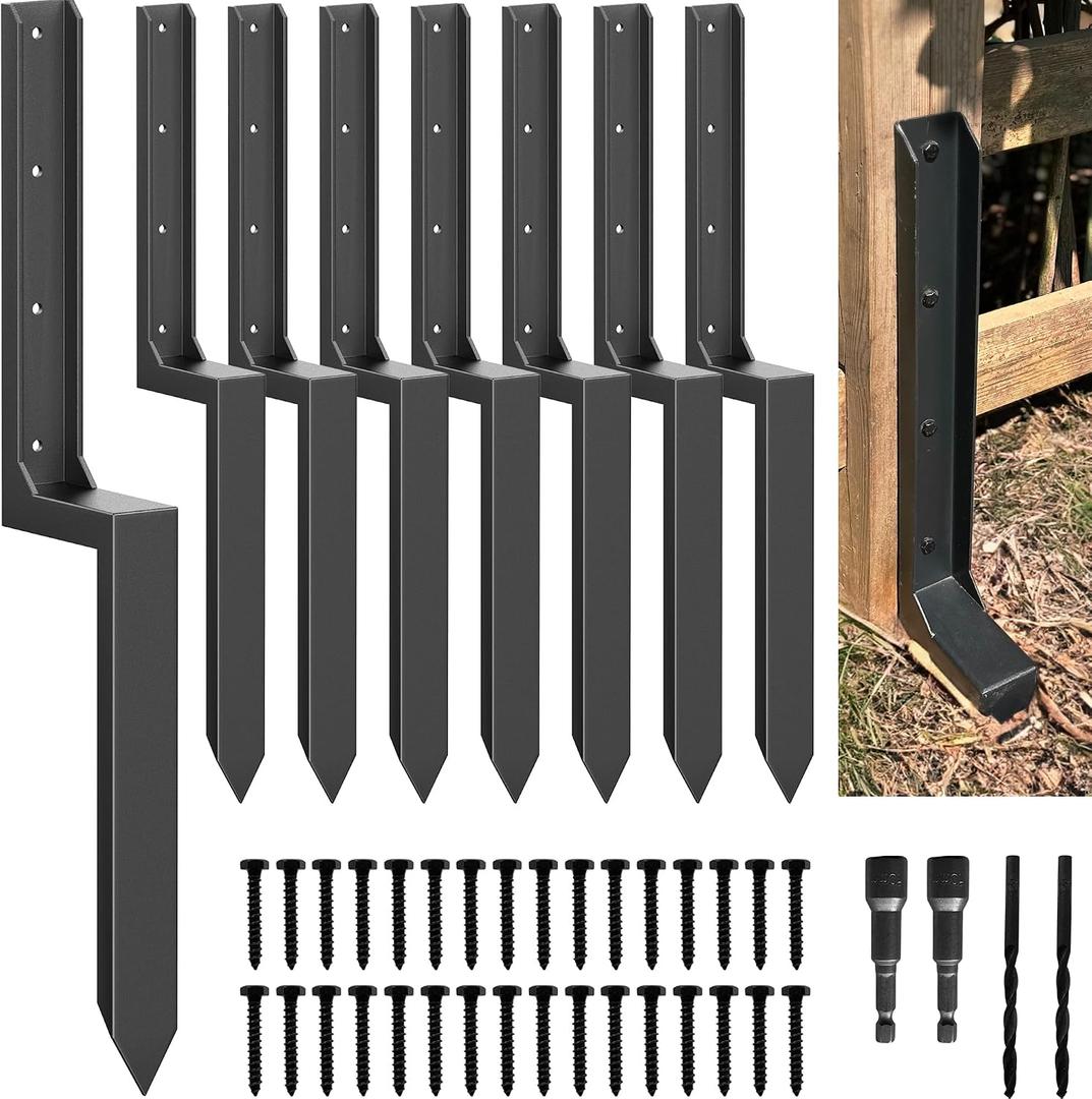 Fence Post Repair Kit - Thickened 11-Gauge Steel Anchors & Stakes for Broken/Leaning 4x4/6x6 Wood Posts (One-Piece, 8-Pack)