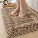 DEXI Bath Mats for Bathroom 16x24, Non Slip Washable Bathroom Rug, Thick Soft Chenille Absorbent Bathmat for Shower Floor, Fluffy Shaggy Carpet for Tub, Dark Beige