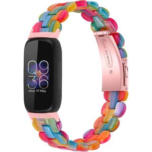 Resin Watch Band Compatible with Fitbit Inspire 3, Lightweight Adjustable Fashion Bracelet Wristband Replacement for Women Men with Stainless Metal Buckle
