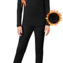 Arshiner Girls Thermal Underwear Set Long Johns Cold Weather Kids Base Layer Top Bottom (9-10 Years, Black) 140