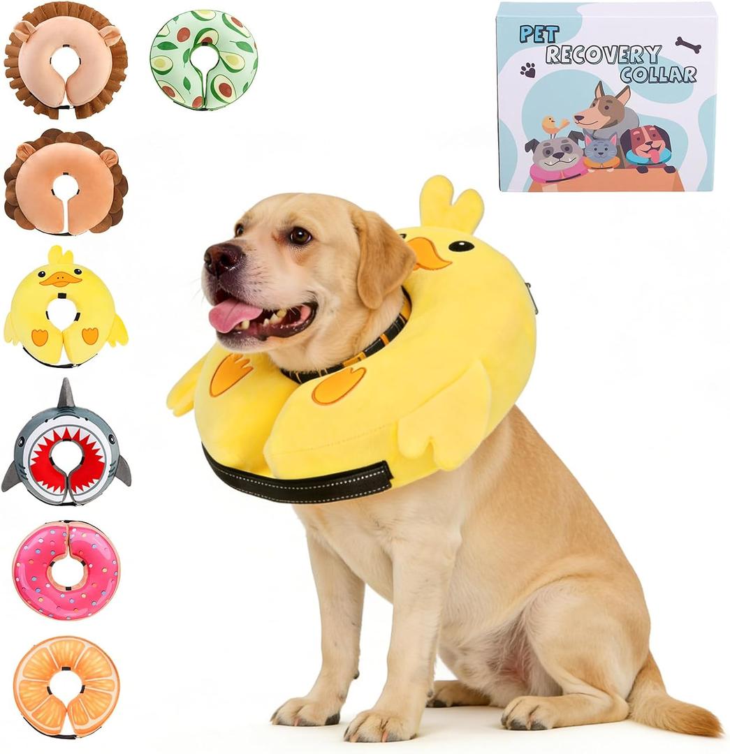 KOOLTAIL Inflatable Dog Cone Collar, Soft Donut E Collar for Dogs After Surgery to Stop Licking Enhanced Alternative, Blow Up Pet Neck Pillow Recovery Adjustable Cone for Dog Cat, Upgrade Size, Duck L (Yellow)